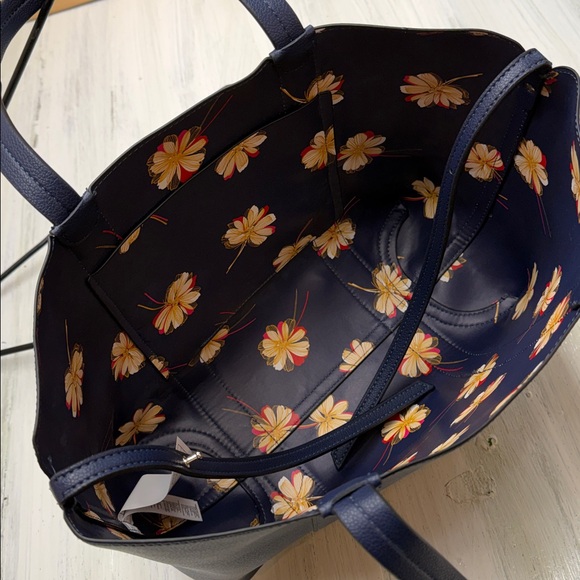 Draper James Elle Tote with Removable Flower Key Fob in Navy Pebble Faux Leather - Picture 8 of 16